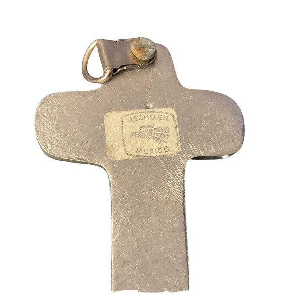 Mexican Pewter Silvertone Decorative Cross Ornate Hanging Wall Art Only 3" - Picture 2 of 2